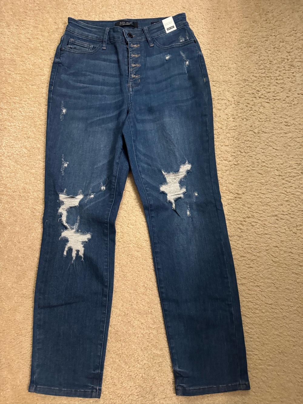 Judy Blue Medium Dark Blue Distressed Boyfriend Jeans